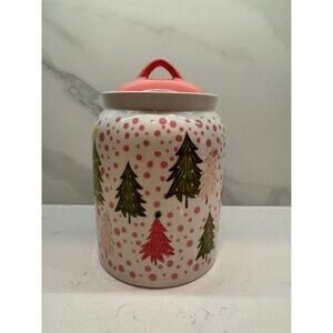 Potters Studio Pink Christmas Tree Holiday Canister Airtight Lid